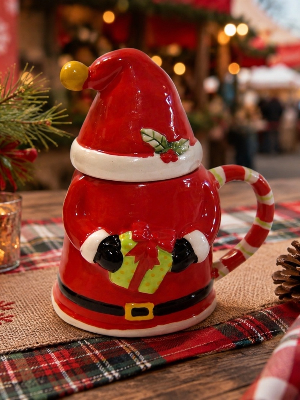 Christmas Holiday Santa Claus Coffee Hot Chocolate Red Mug with Lid